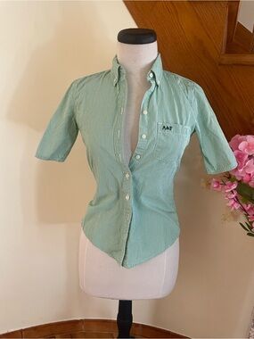 Abercrombie & Fitch Green and White Striped Shirt
